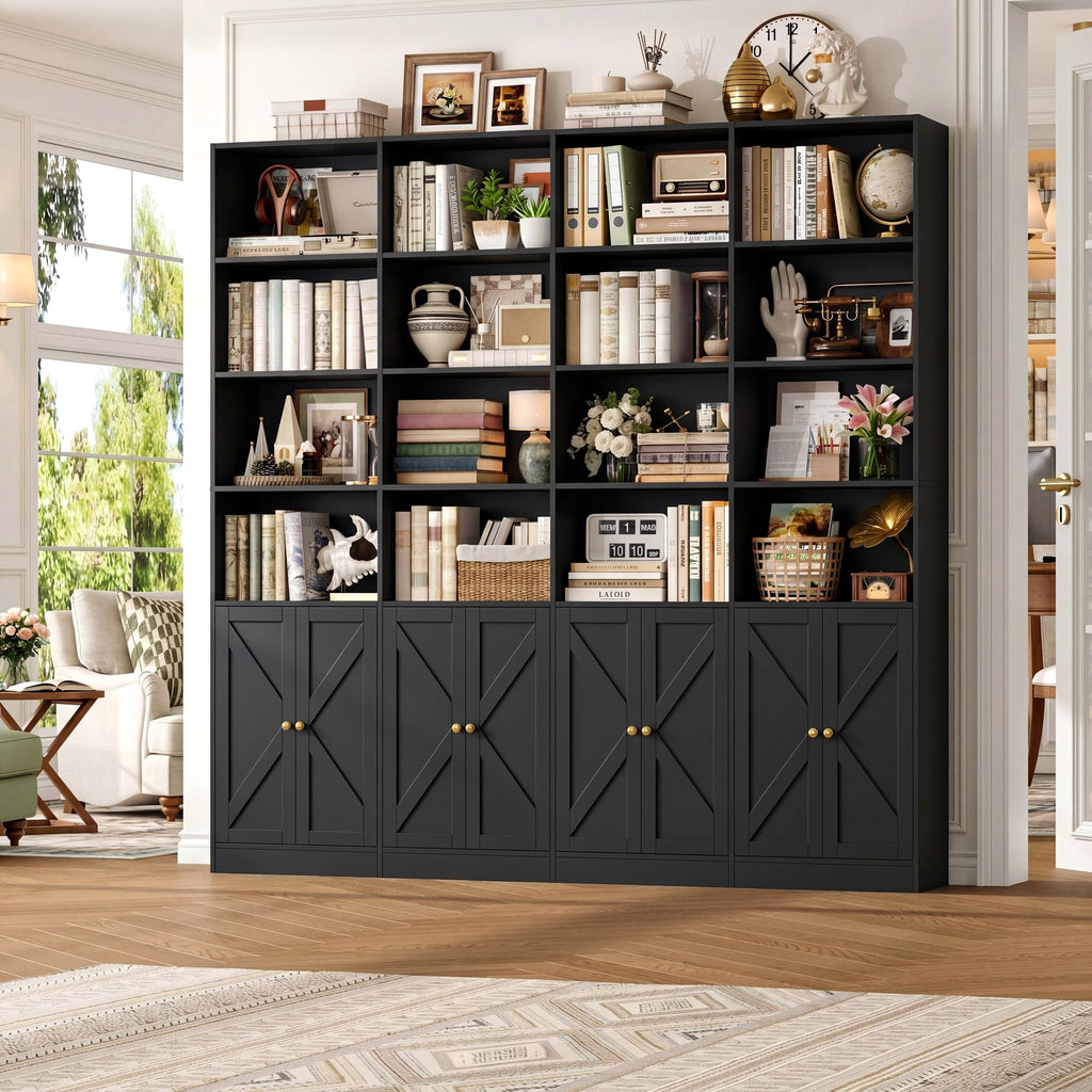 72.8" Black Bookshelf with 8 Doors T501881
