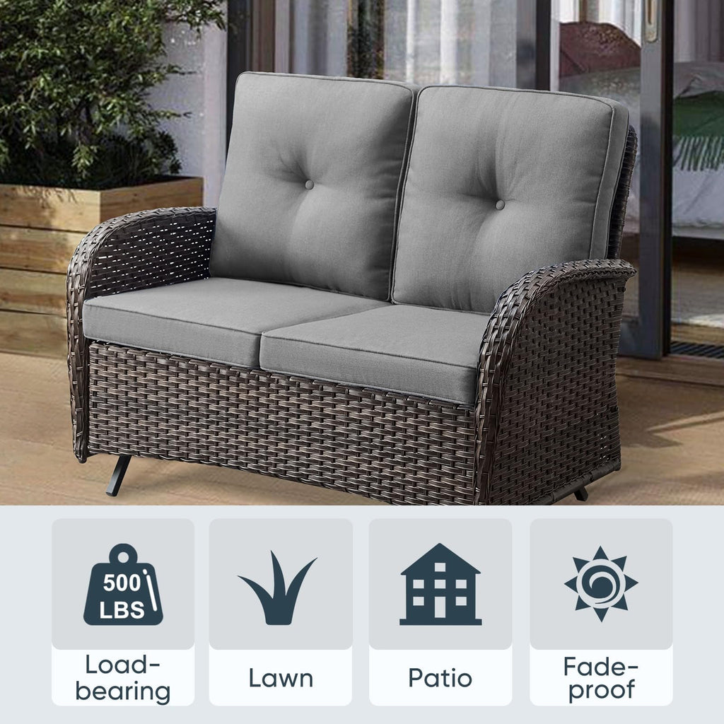 Brown 2 Seater Wicker Outdoor Glider Bench B923