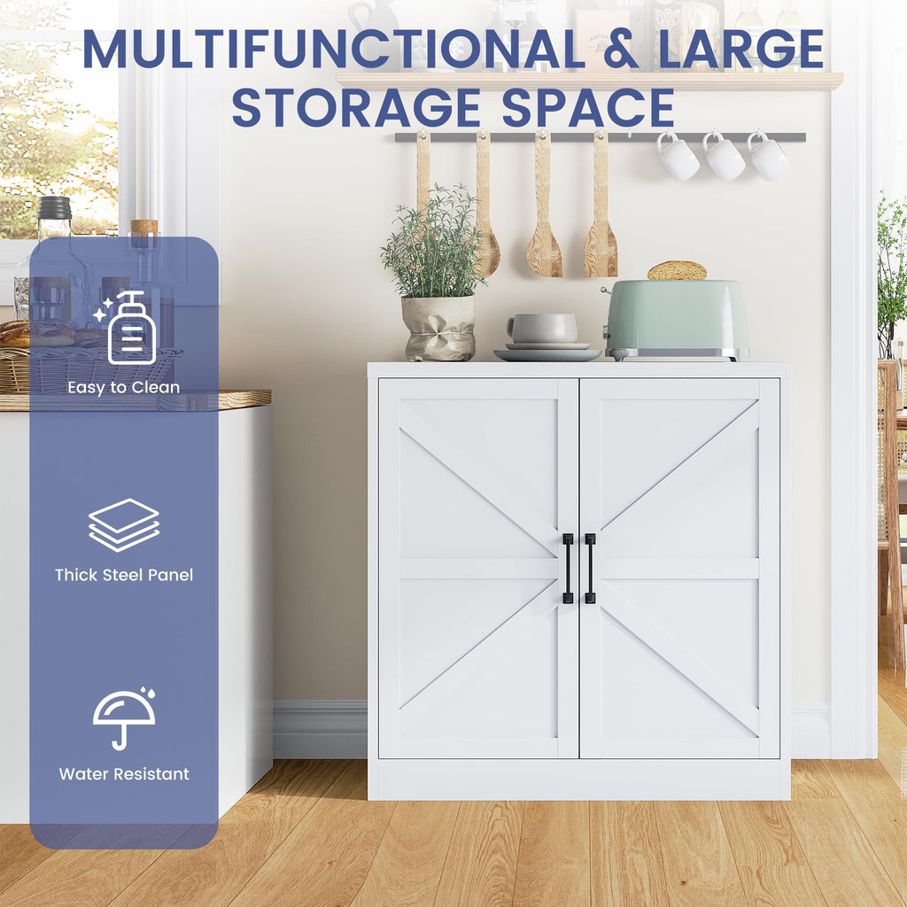White 36" Metal Storage Cabinet with Doors and 2 Adjustable Shelves Q44328