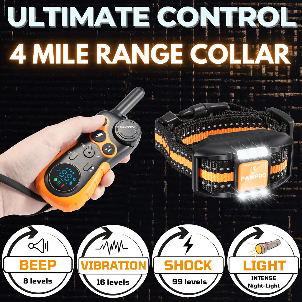 Dog Shock Collar with Remote, 4-Mile Range, Waterproof Rechargeable B841325