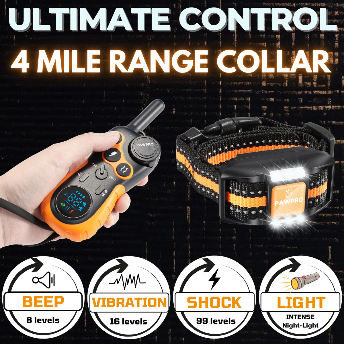 Dog Shock Collar with Remote, 4-Mile Range, Waterproof Rechargeable B841325