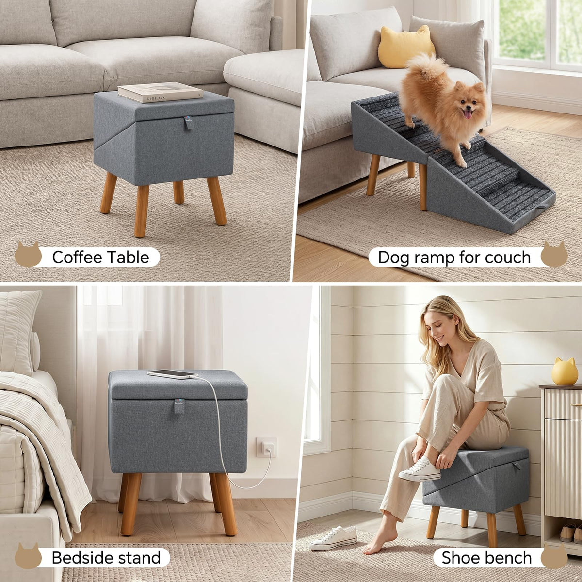 2-in-1 Wooden Pet Stairs & Ottoman D569