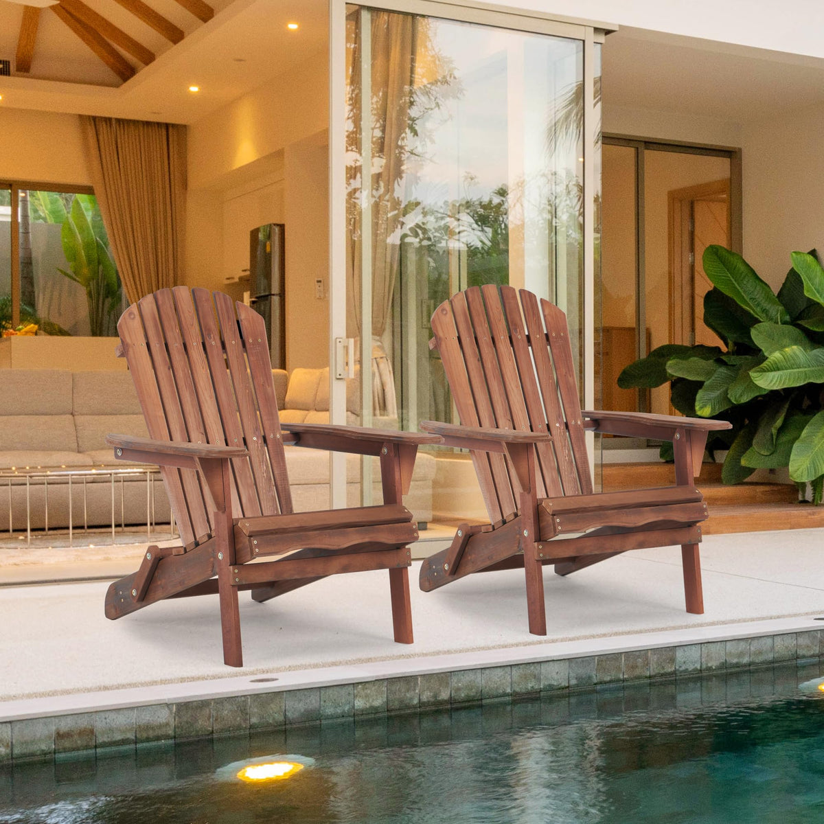 Folding Adirondack Chairs Set of 2 Solid Cedar Wood T15034
