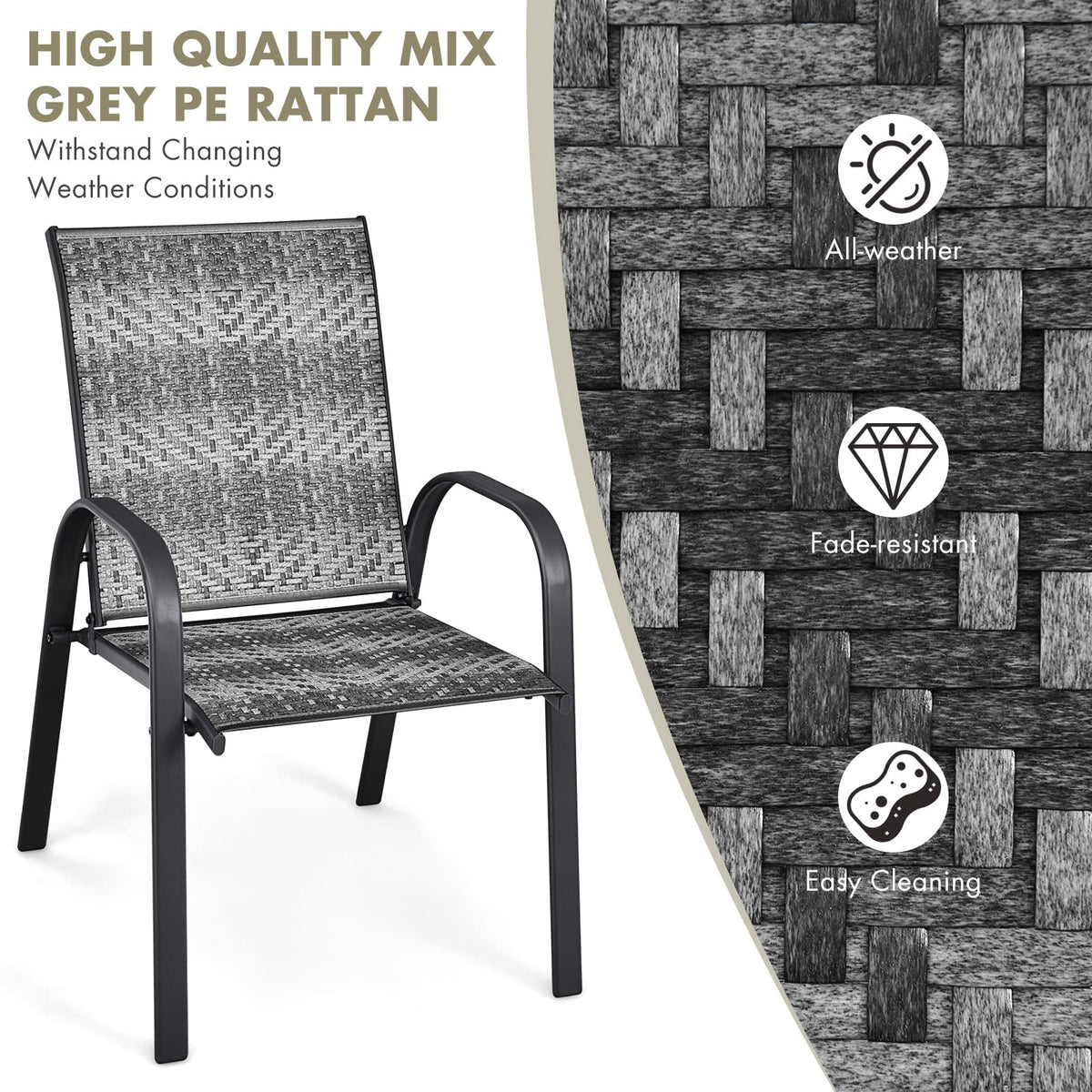 Stackable PE Wicker Patio Arm Chairs Set of 6 D268