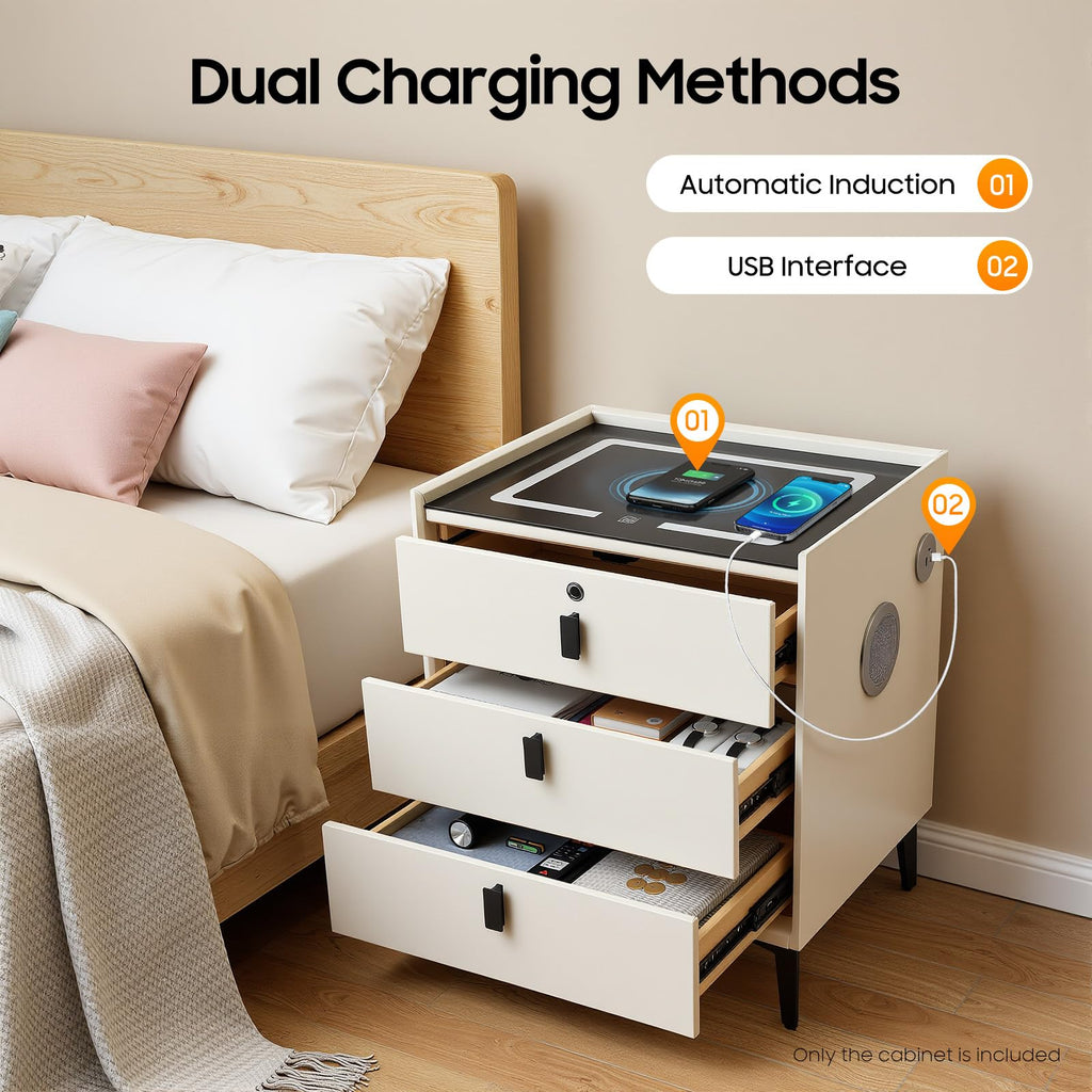 LED Nightstand with Charging Station and Drawers C34053
