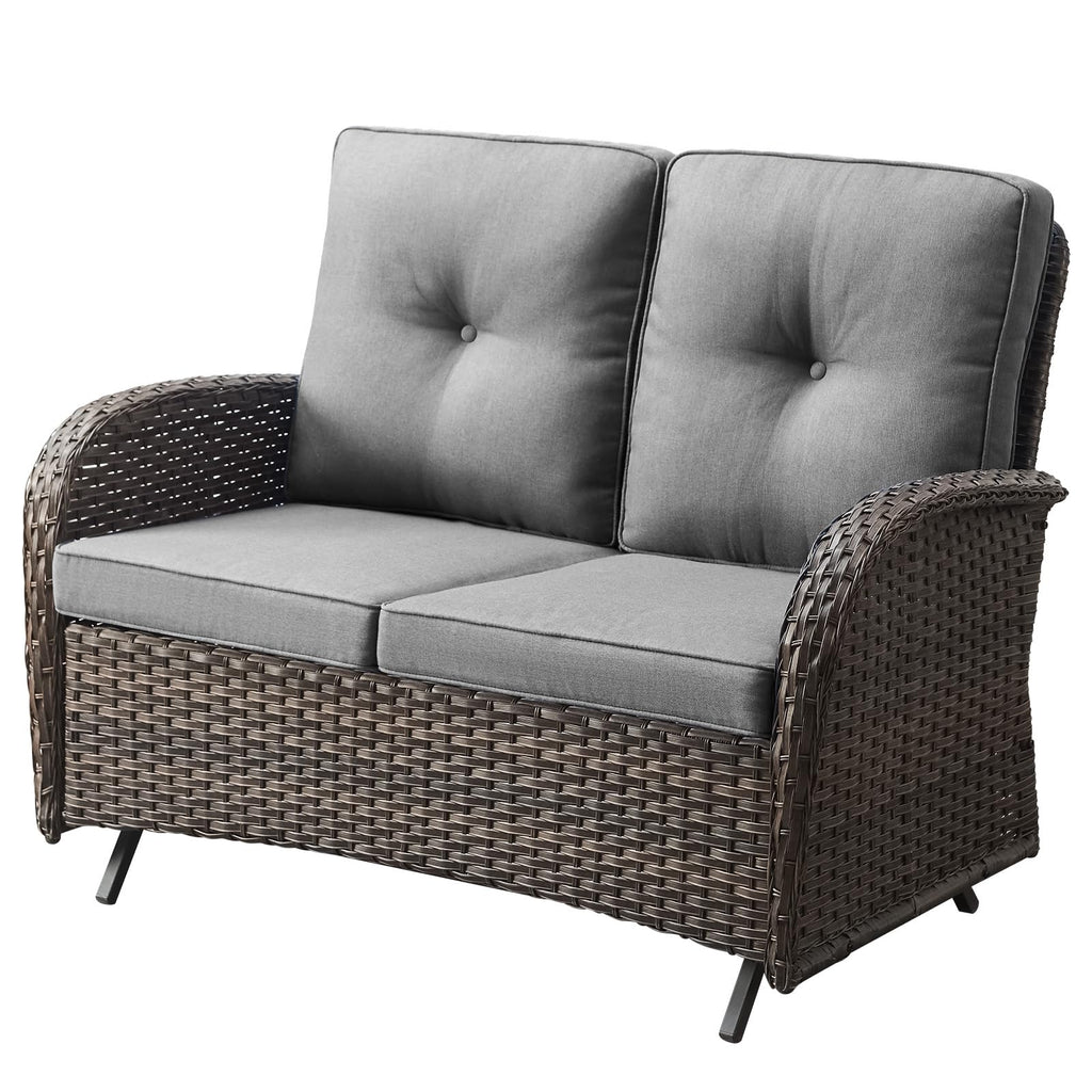 Brown 2 Seater Wicker Outdoor Glider Bench B923