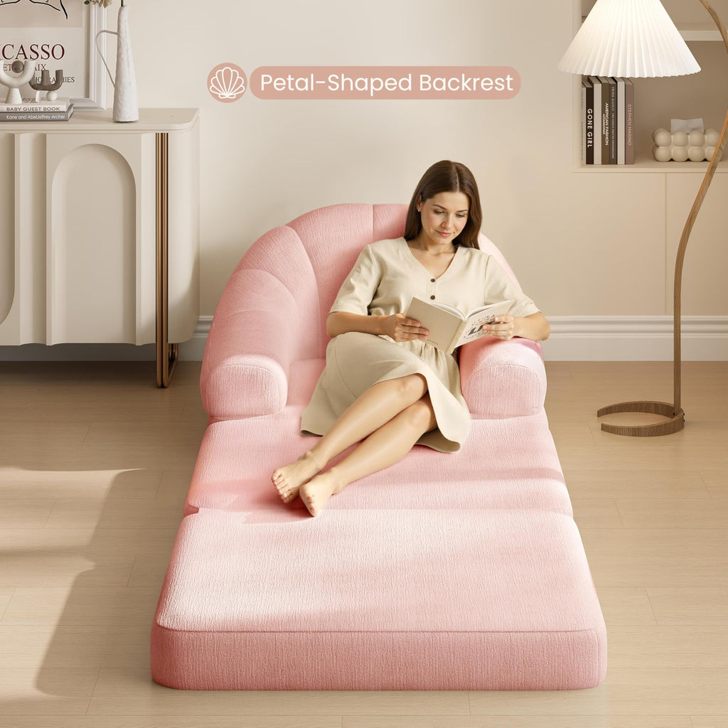 Pink Chenille Convertible Sofa Bed H1711