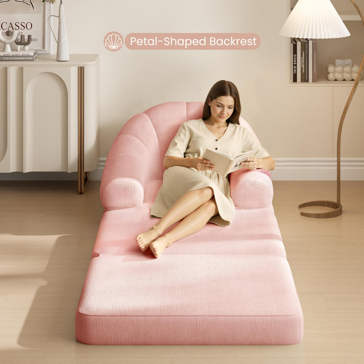 Pink Chenille Convertible Sofa Bed H1711