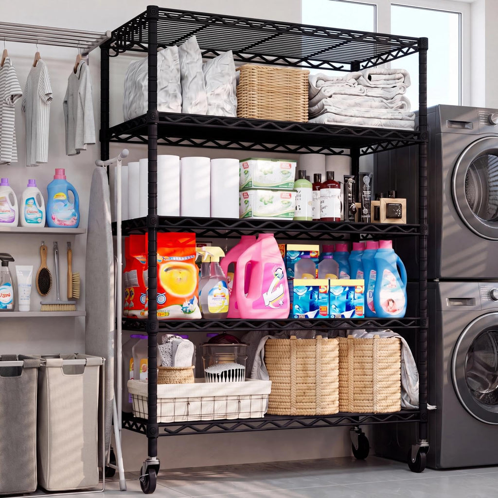Wire Storage Rack with Wheels Metal Shelving B87396