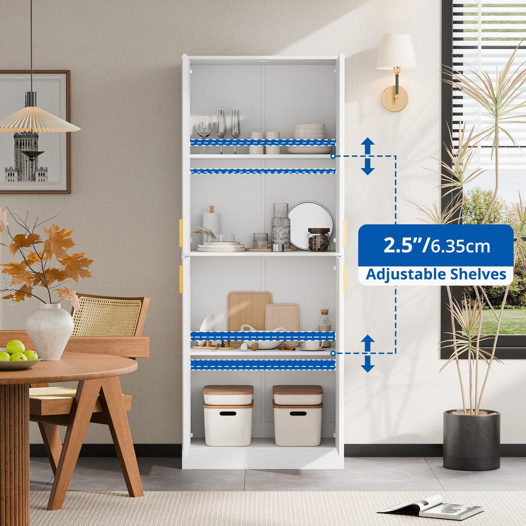 White Wood Storage Cabinet with Doors and Shelves N514