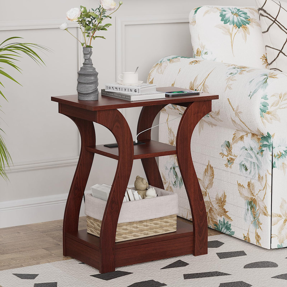Cherry End Tables Set of 2 with Charging Station K4110