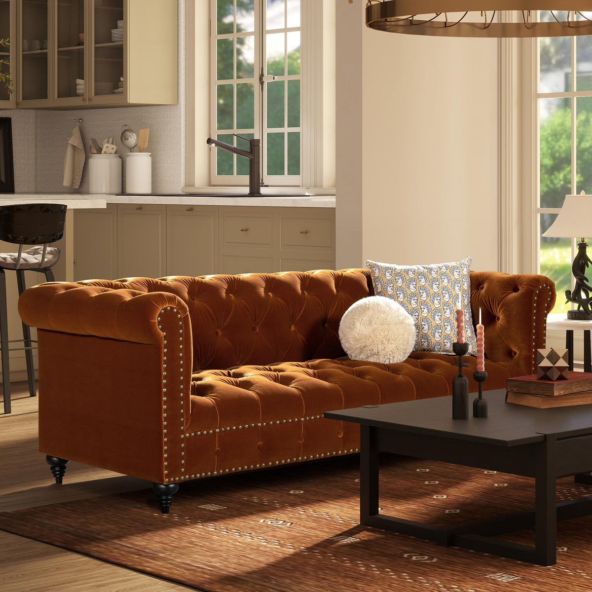 88" Burnt Orange Performance Velvet Sofa D868685