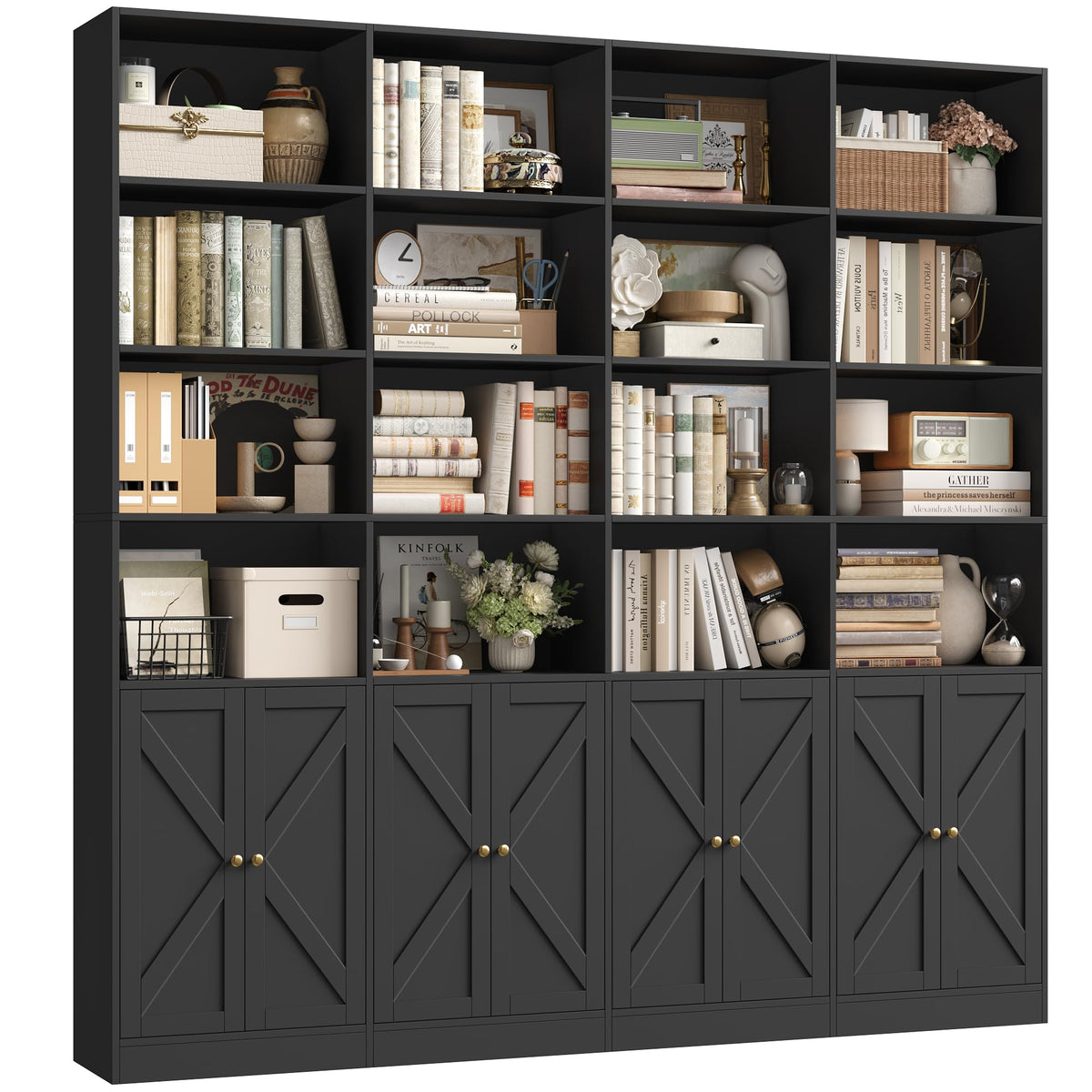 72.8" Black Bookshelf with 8 Doors T501881