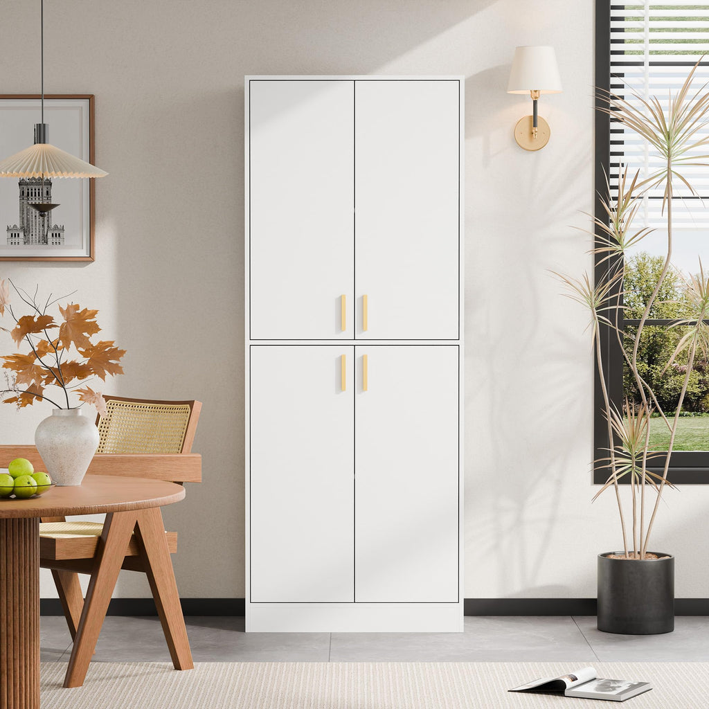 White Wood Storage Cabinet with Doors and Shelves N514