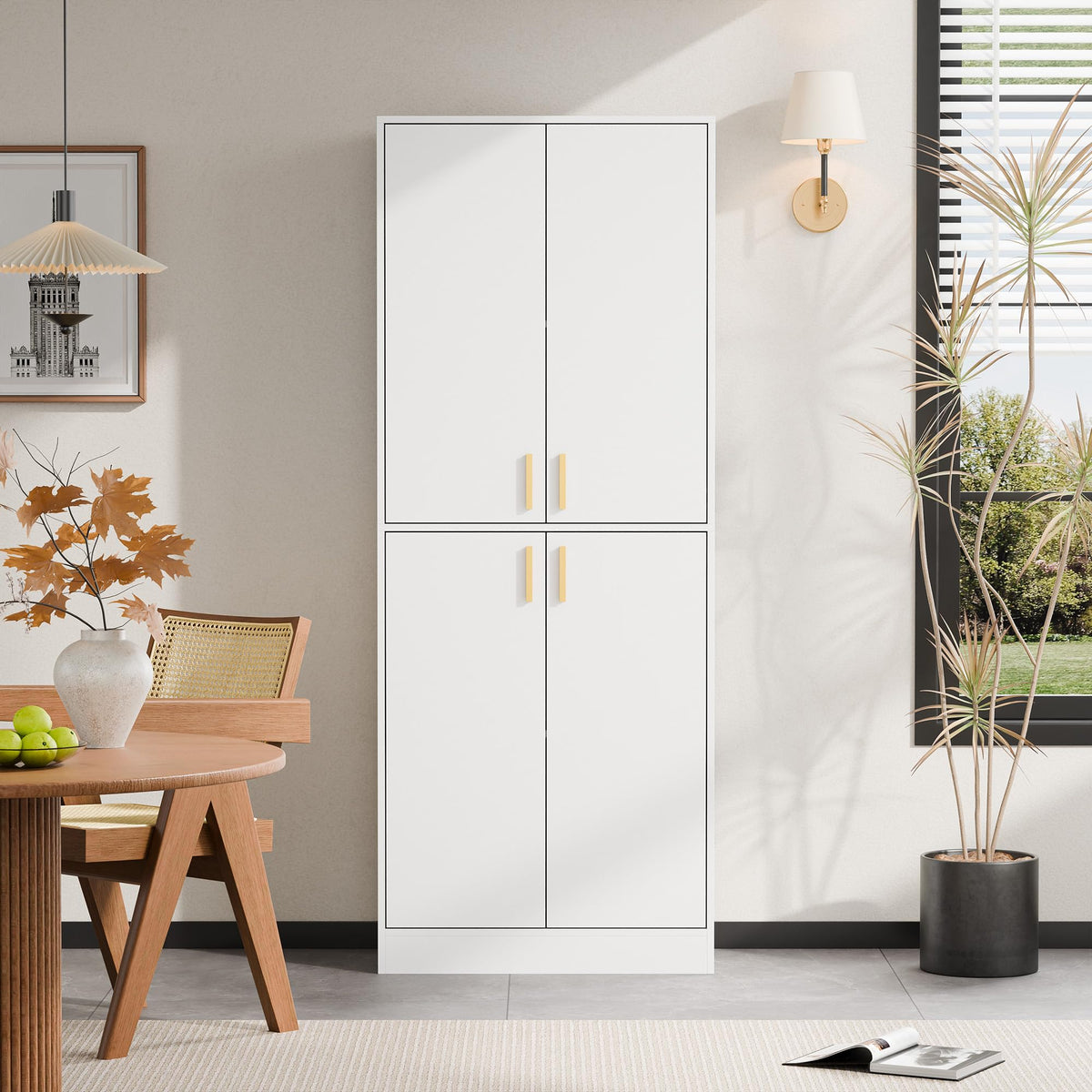 White Wood Storage Cabinet with Doors and Shelves N514