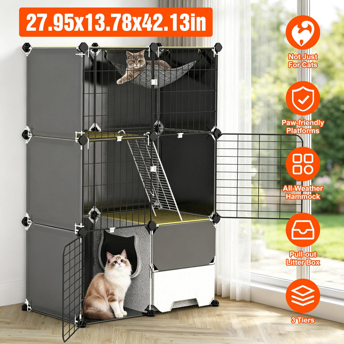 3-Tier Cat Cage with Litter Box, Hammock & Ladders Q173069
