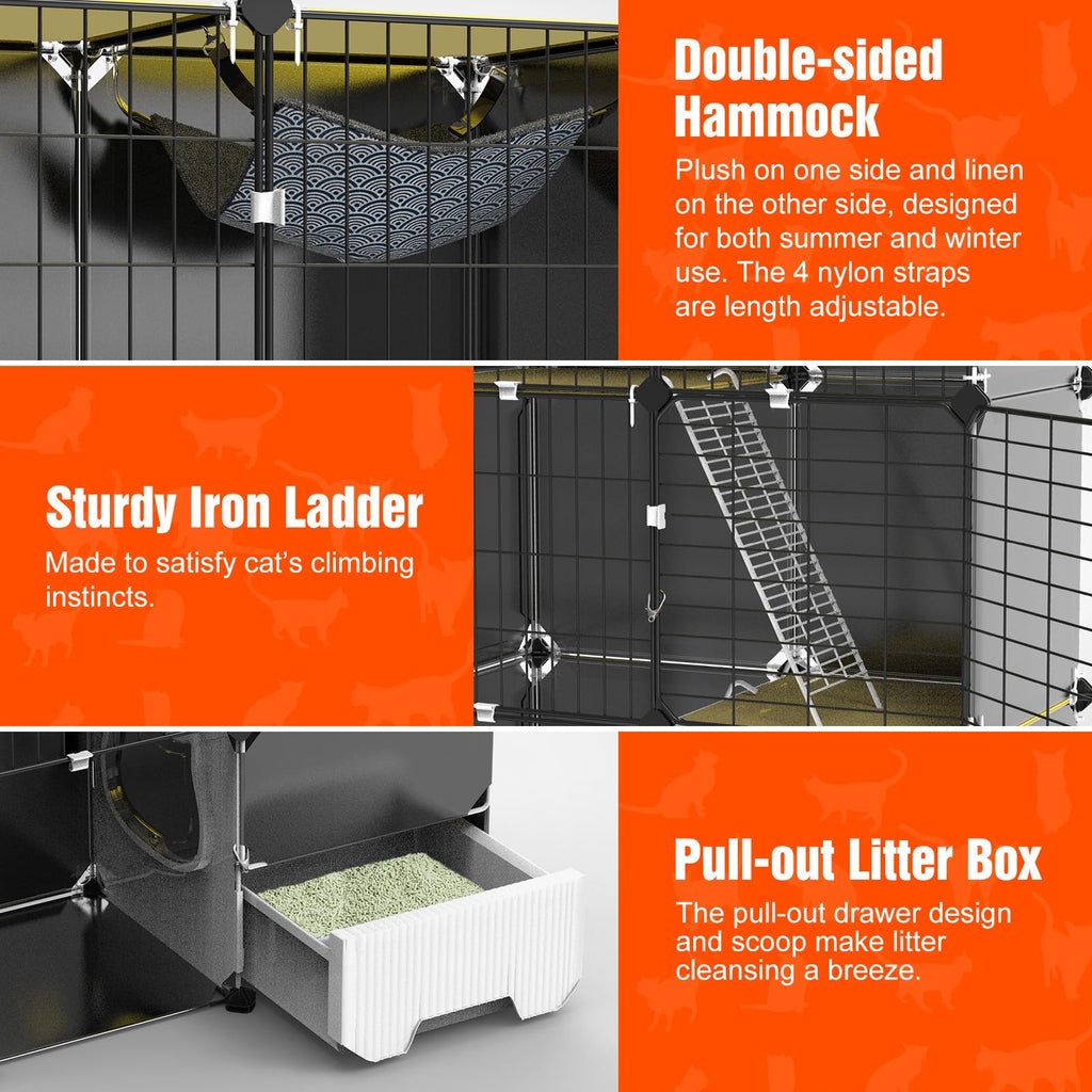 3-Tier Cat Cage with Litter Box, Hammock & Ladders Q173069