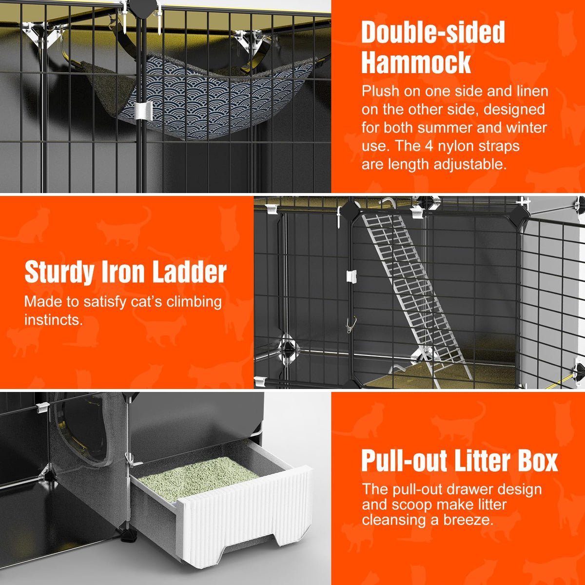 3-Tier Cat Cage with Litter Box, Hammock & Ladders Q173069