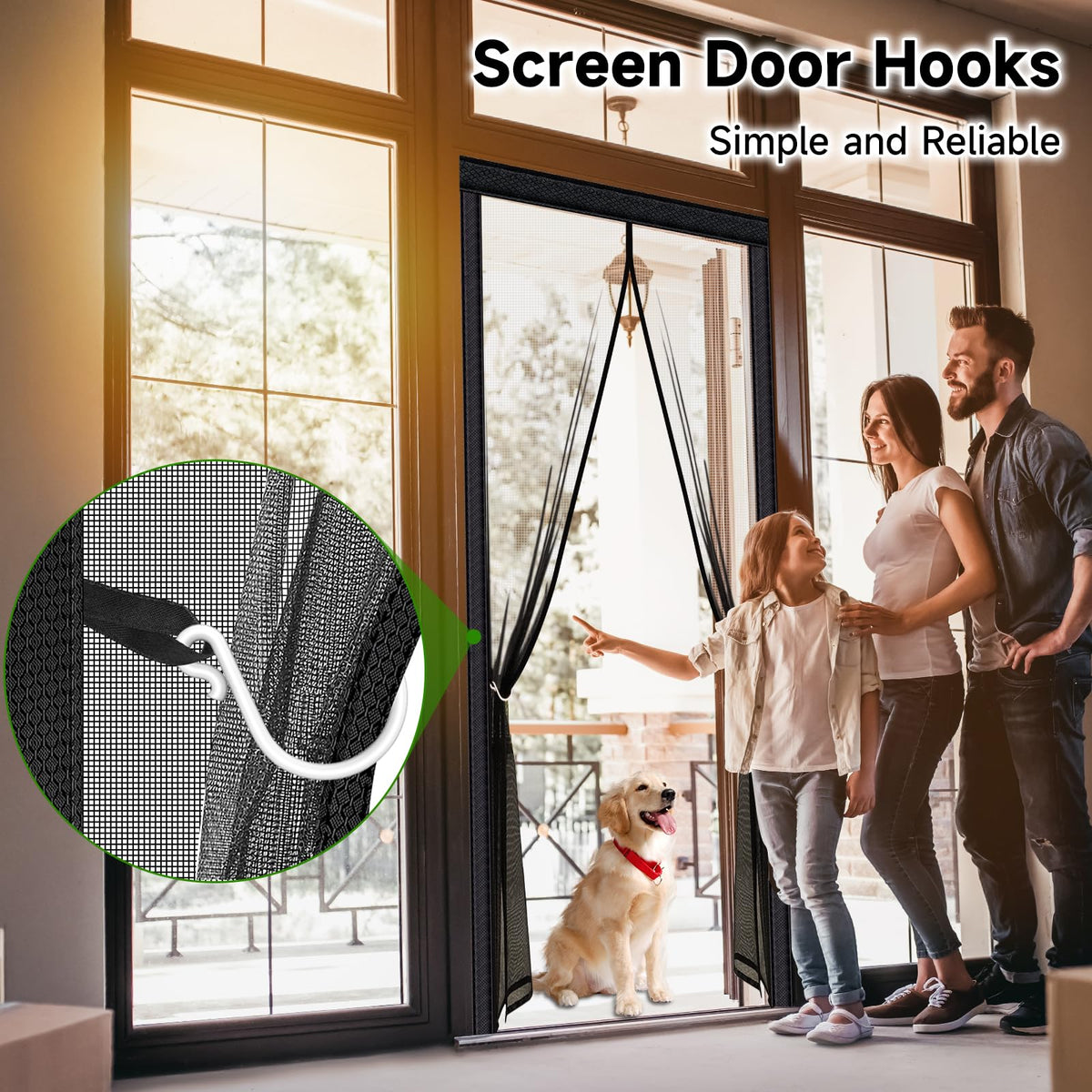 Magnetic Screen Door Fiberglass Mesh 32 x 80 Inch Black H14347