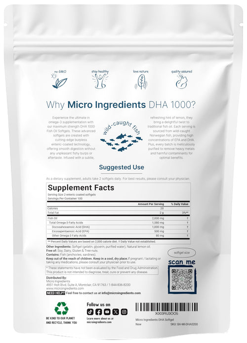 1000mg Omega 3 Fish Oil DHA EPA 200 Softgels O456357