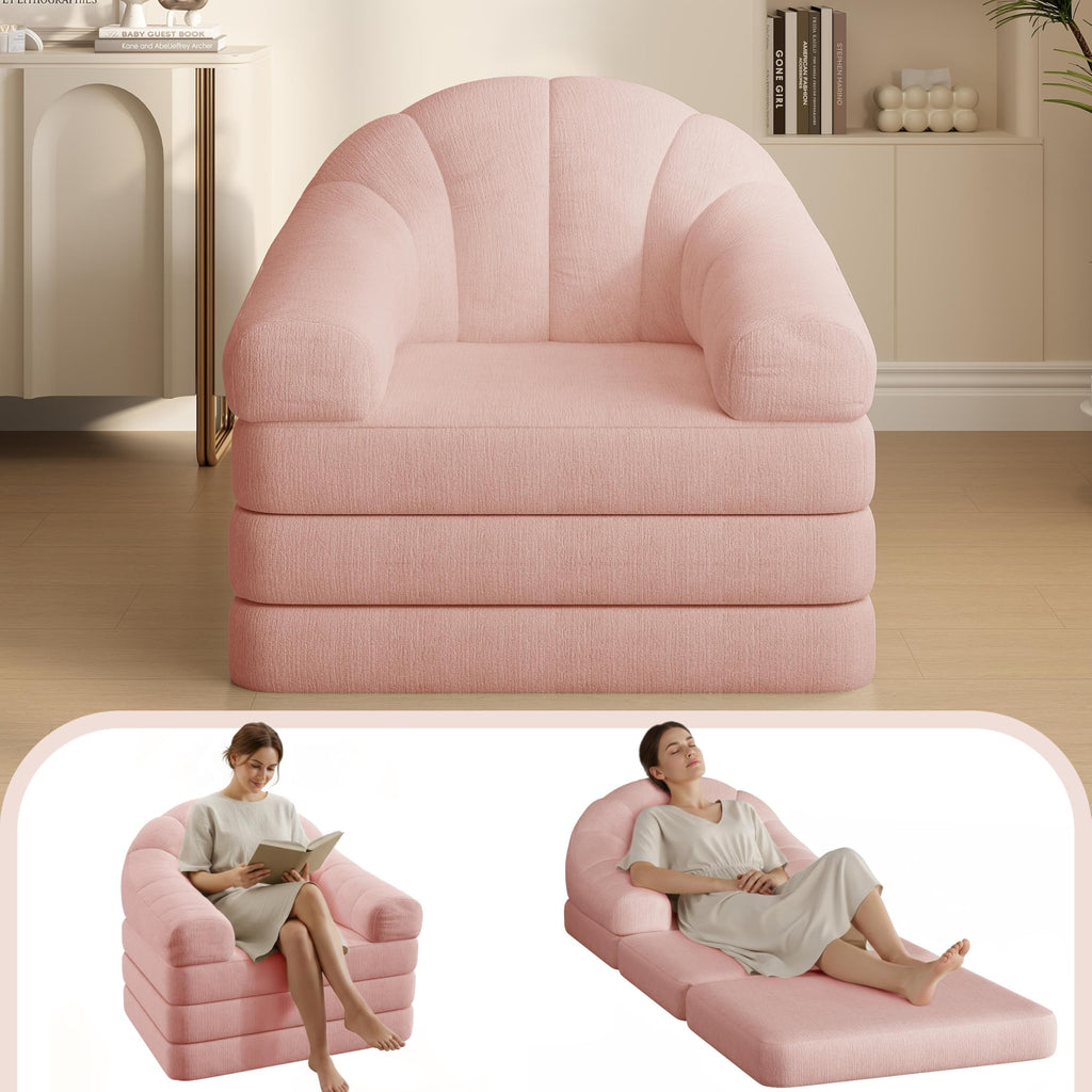 Pink Chenille Convertible Sofa Bed H1711