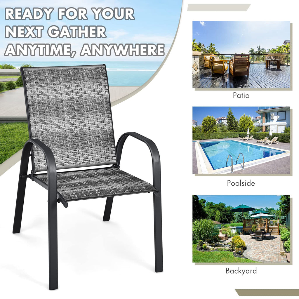 Stackable PE Wicker Patio Arm Chairs Set of 6 D268