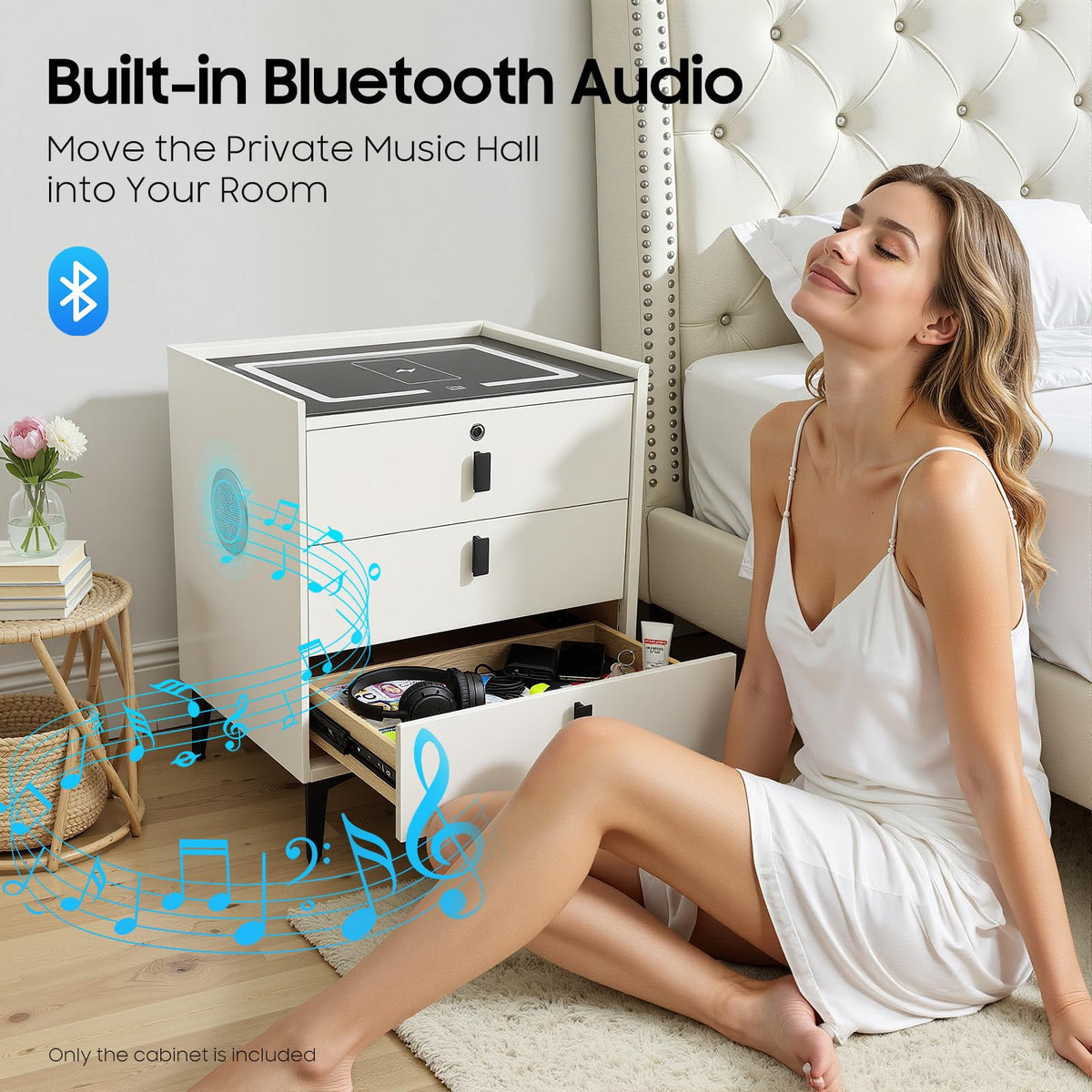 LED Nightstand with Charging Station and Drawers C34053