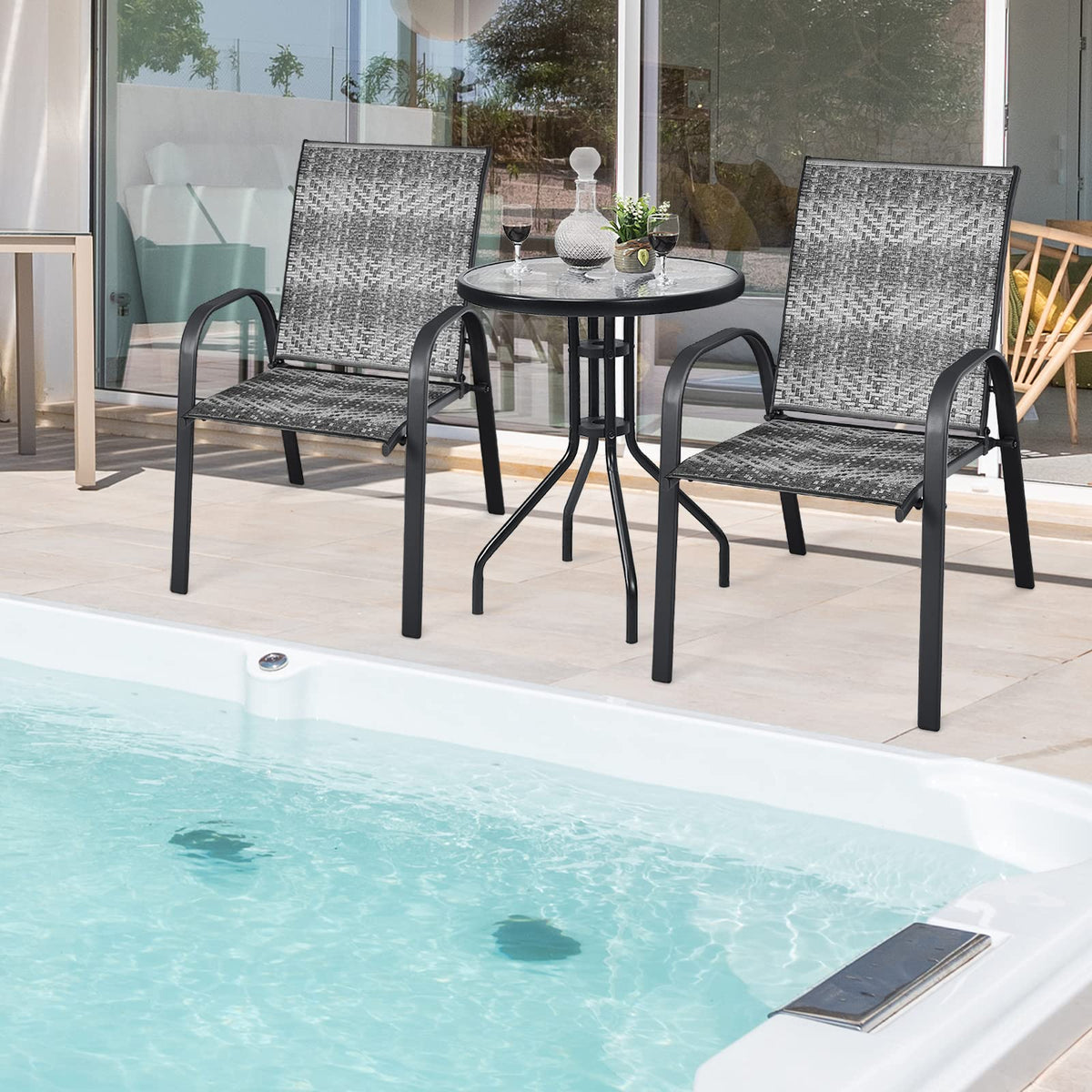Stackable PE Wicker Patio Arm Chairs Set of 6 D268