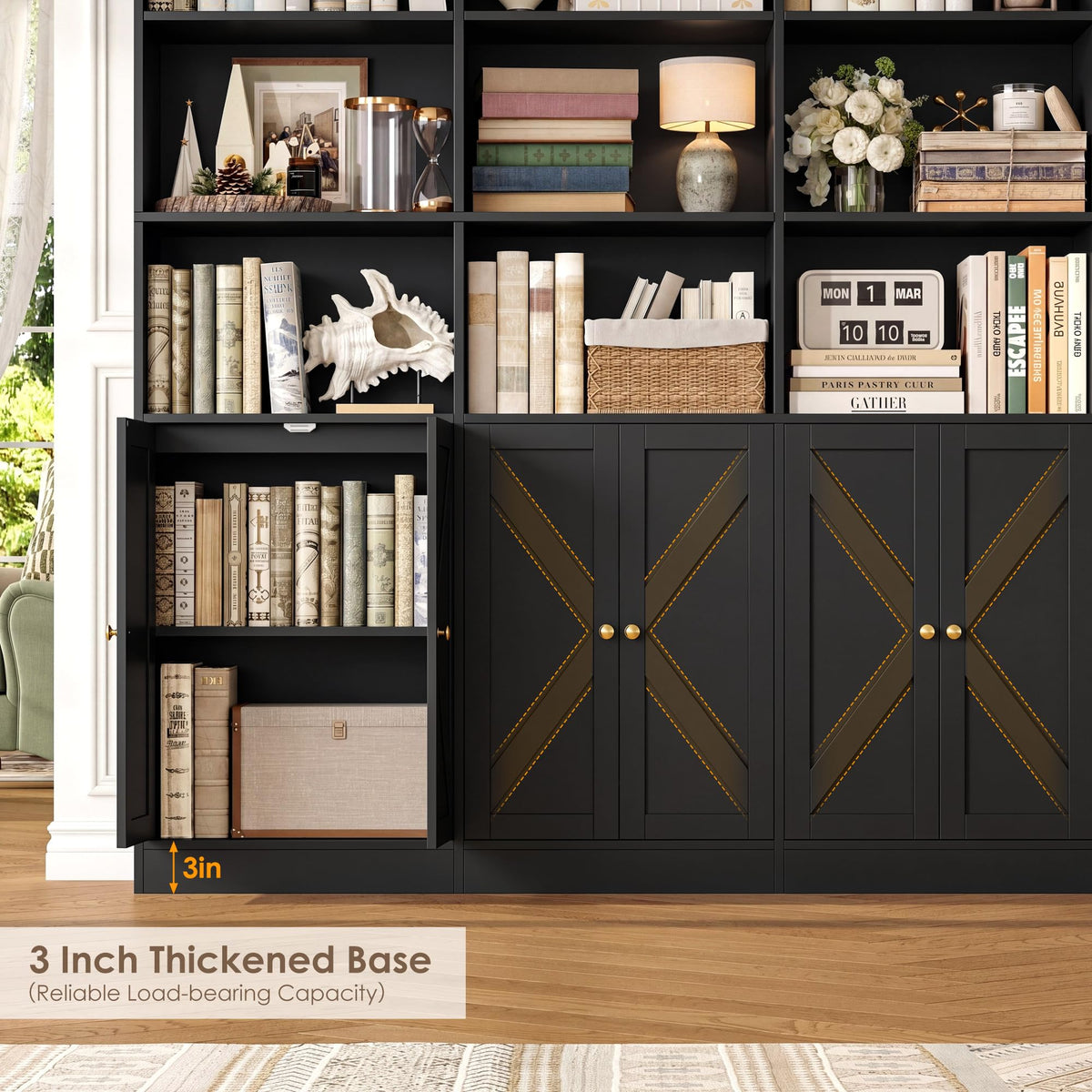 72.8" Black Bookshelf with 8 Doors T501881