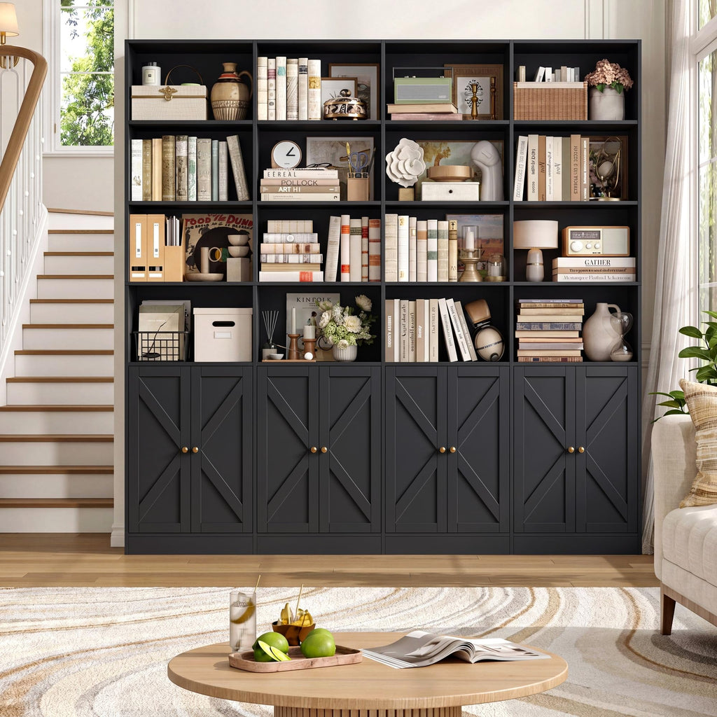 72.8" Black Bookshelf with 8 Doors T501881
