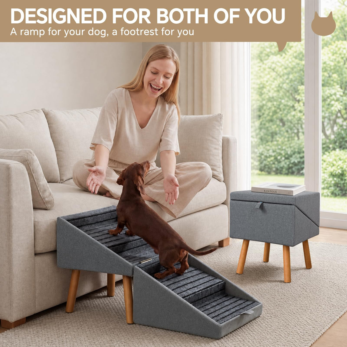 2-in-1 Wooden Pet Stairs & Ottoman D569