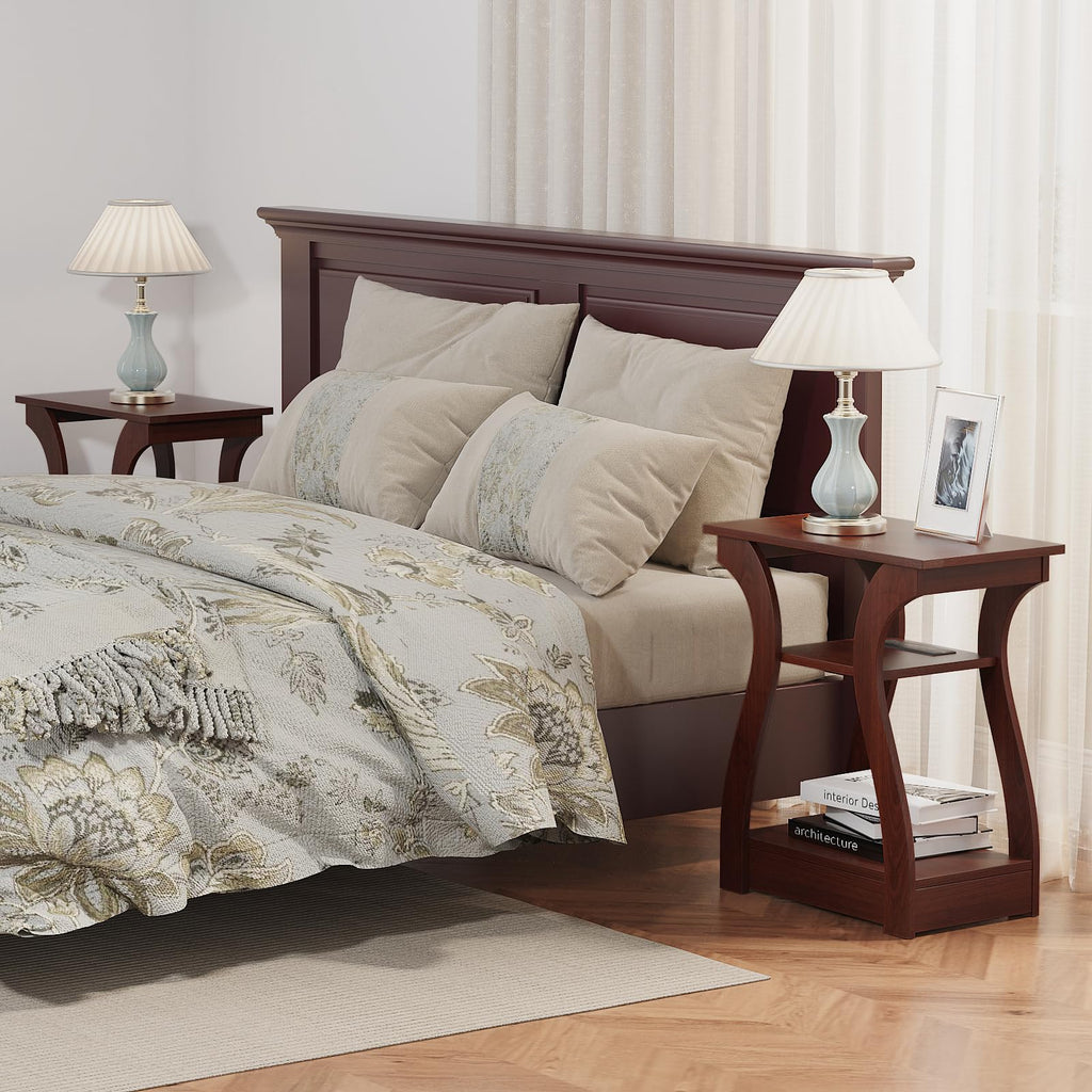 Cherry End Tables Set of 2 with Charging Station K4110