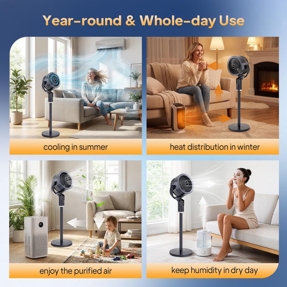 3-in-1 Pedestal Tabletop Fan with Remote Grey 2-Pack N1329