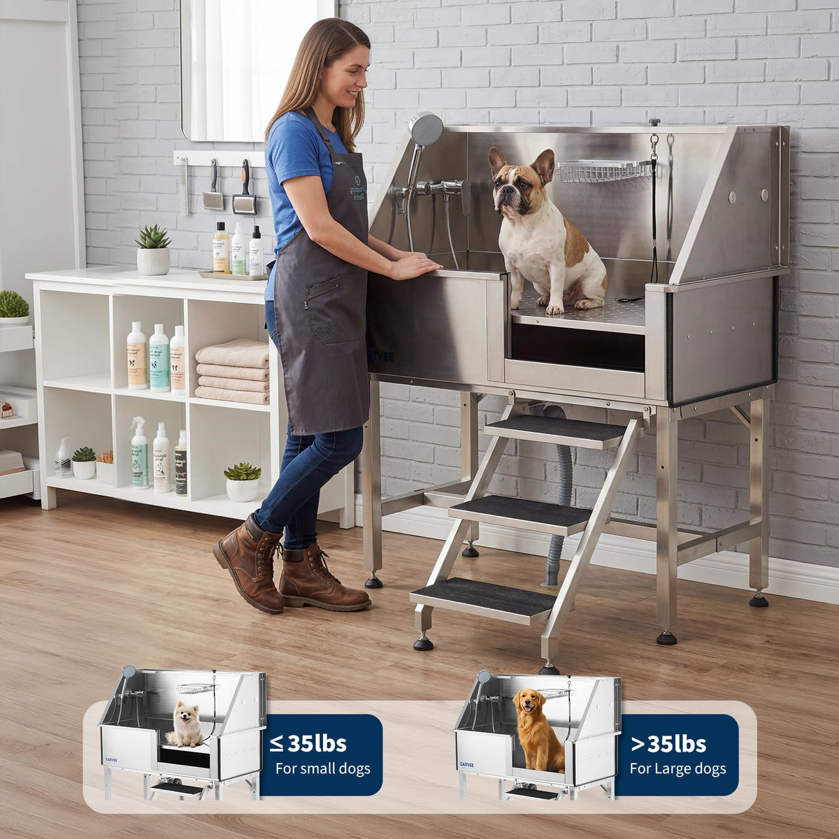 46 Inch Stainless Steel Dog Washing Station with Stair W62182
