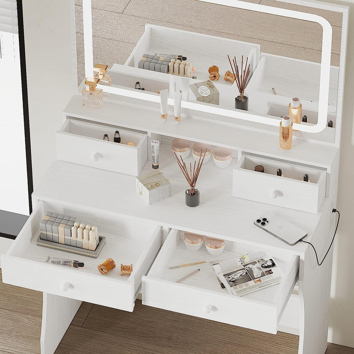 Vanity Desk with Charging Station L140