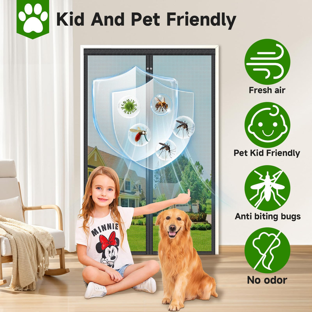 Magnetic Screen Door Fiberglass Mesh 32 x 80 Inch Black H14347