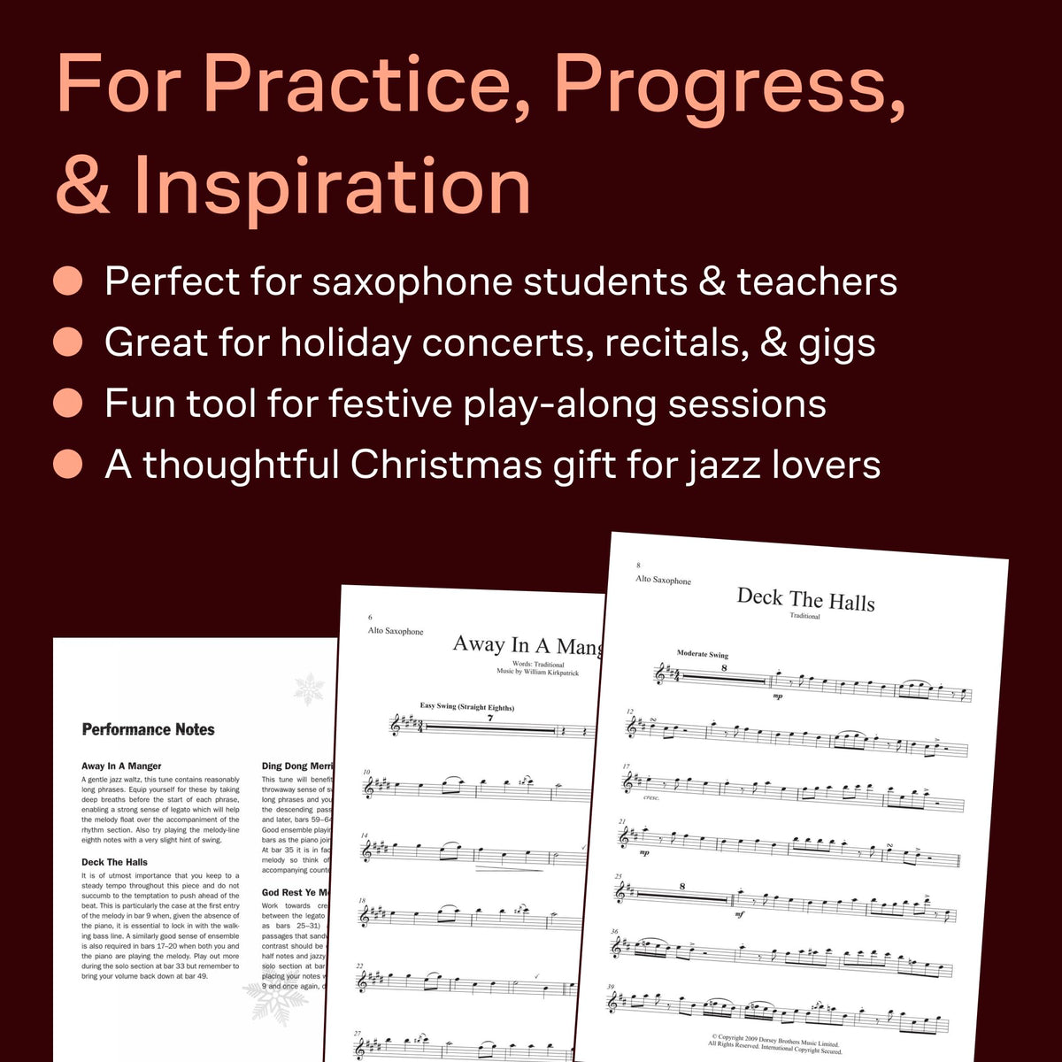 Alto Sax Christmas Jazz Sheet Music Book with Online Audio O6335