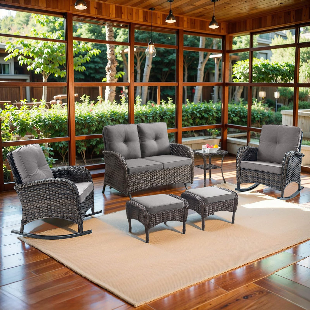 Brown 2 Seater Wicker Outdoor Glider Bench B923