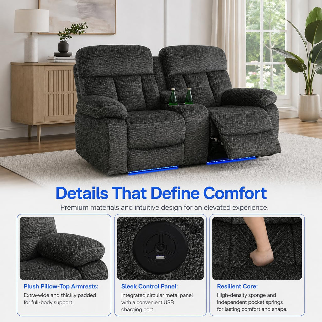 Gray Wool 3 Piece Power Reclining Sofa Set with USB Ports and LED Lights F704146