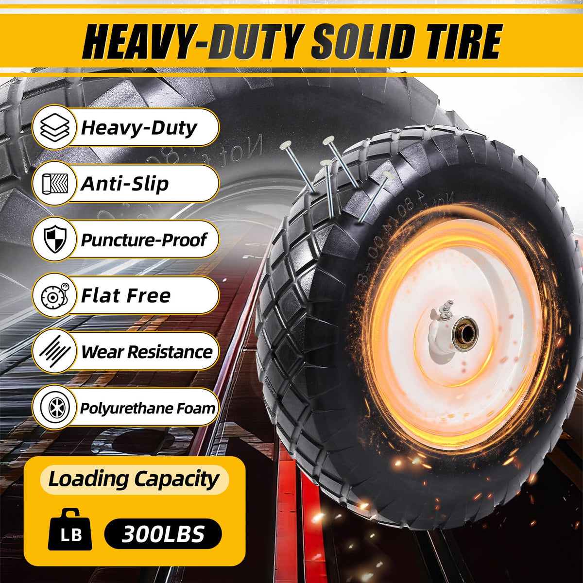 4.80/4.00-8" Flat Free Wheelbarrow Tire and Wheel G155