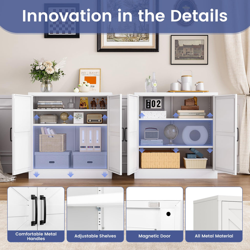 White 36" Metal Storage Cabinet with Doors and 2 Adjustable Shelves Q44328