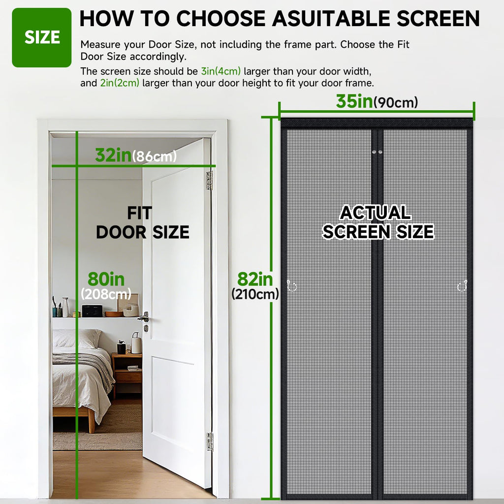 Magnetic Screen Door Fiberglass Mesh 32 x 80 Inch Black H14347