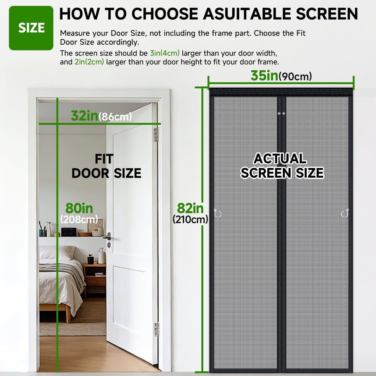 Magnetic Screen Door Fiberglass Mesh 32 x 80 Inch Black H14347