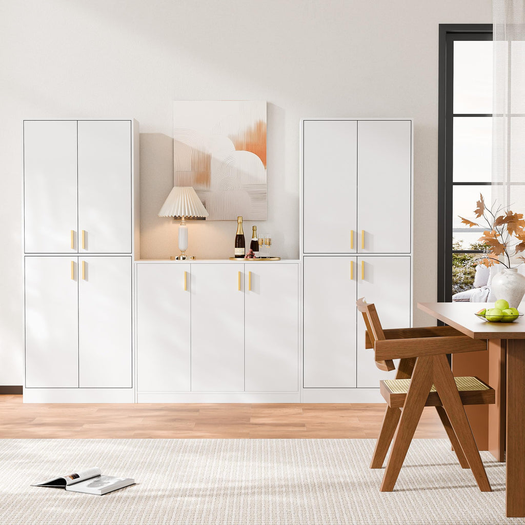 White Wood Storage Cabinet with Doors and Shelves N514