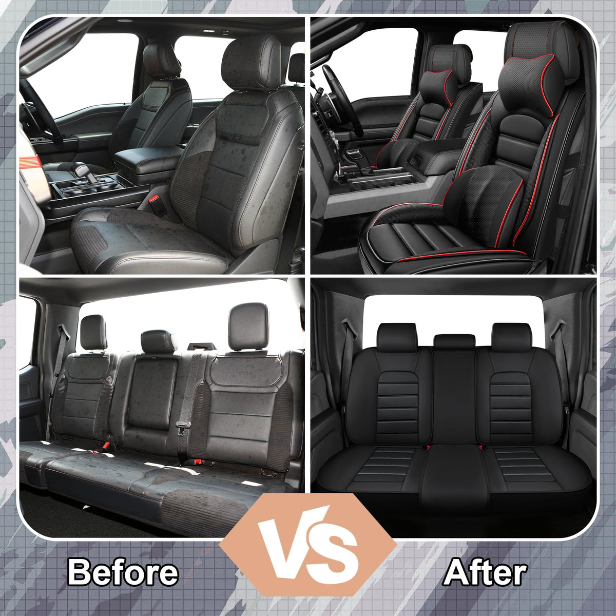 Waterproof Nappa Leather Car Seat Covers 5 Seats Black Red K198202