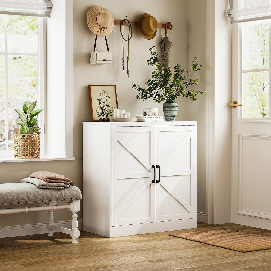 White 36" Metal Storage Cabinet with Doors and 2 Adjustable Shelves Q44328