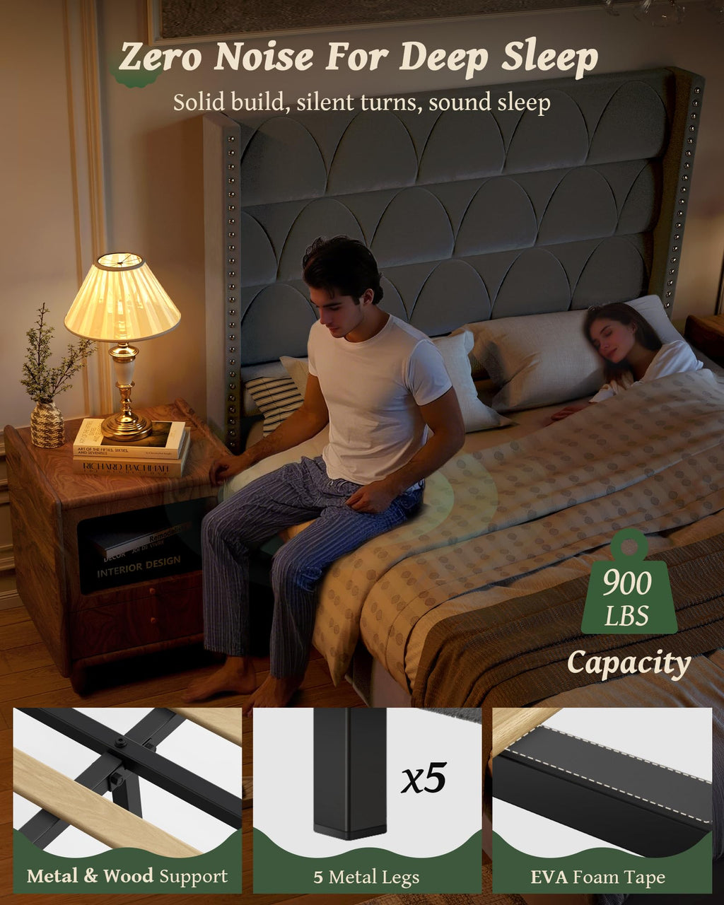 Queen Size Velvet Upholstered Platform Bed Frame I658