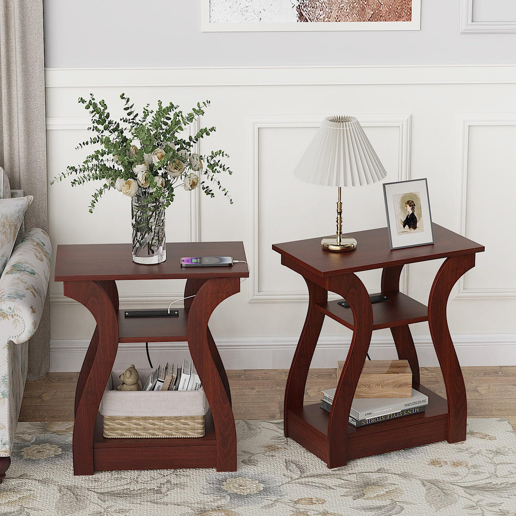Cherry End Tables Set of 2 with Charging Station K4110