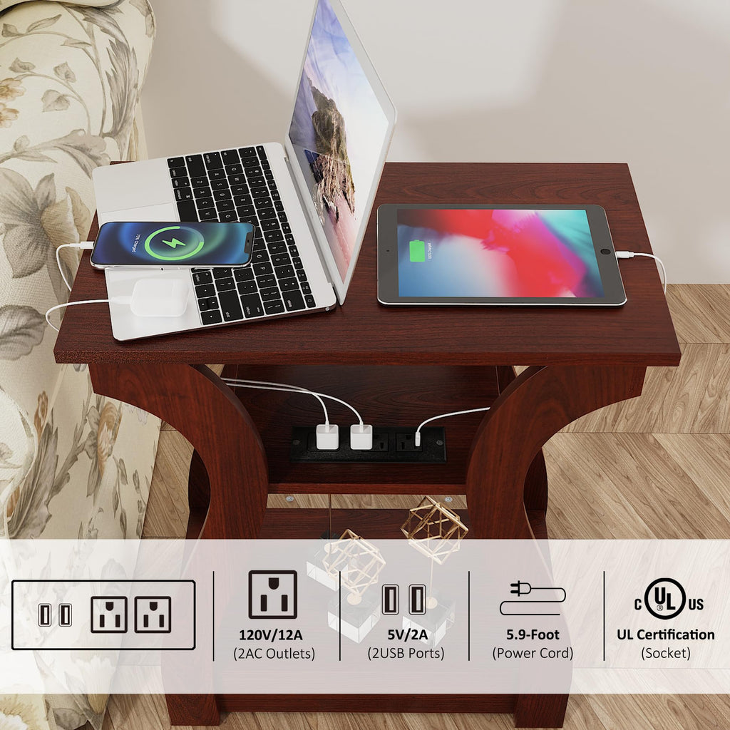 Cherry End Tables Set of 2 with Charging Station K4110