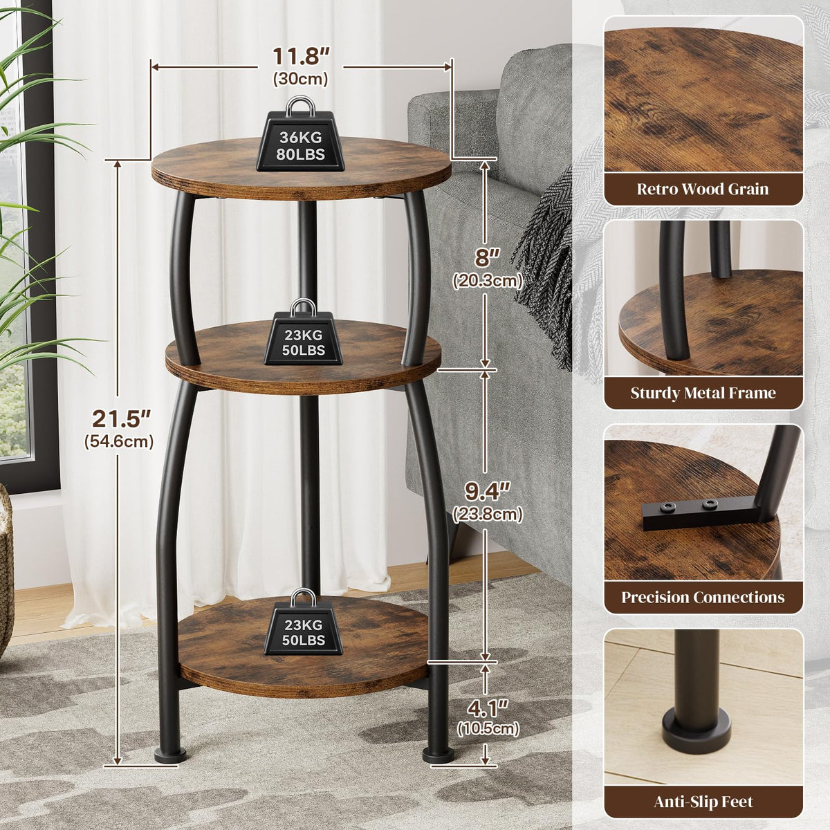 Round 3-Tier Side Table N8679
